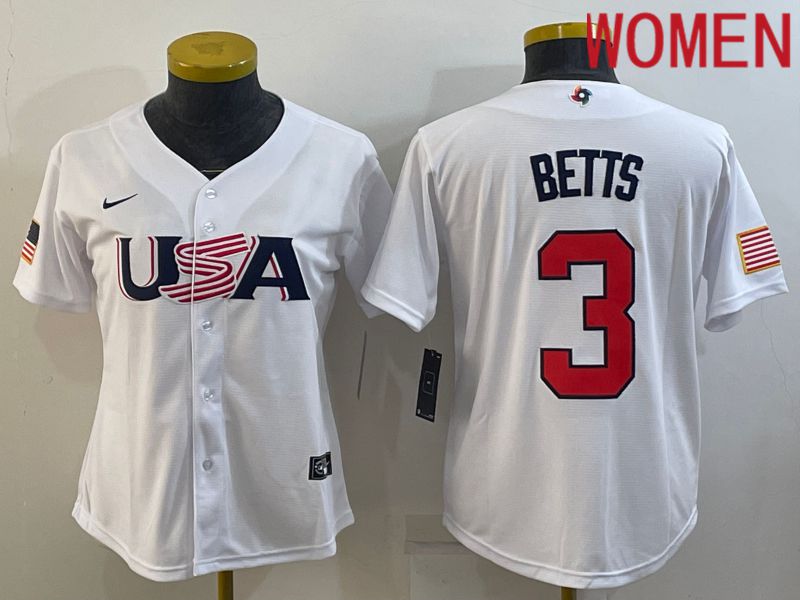 Women 2023 World Cub USA #3 Betts White Nike MLB Jersey6->women mlb jersey->Women Jersey